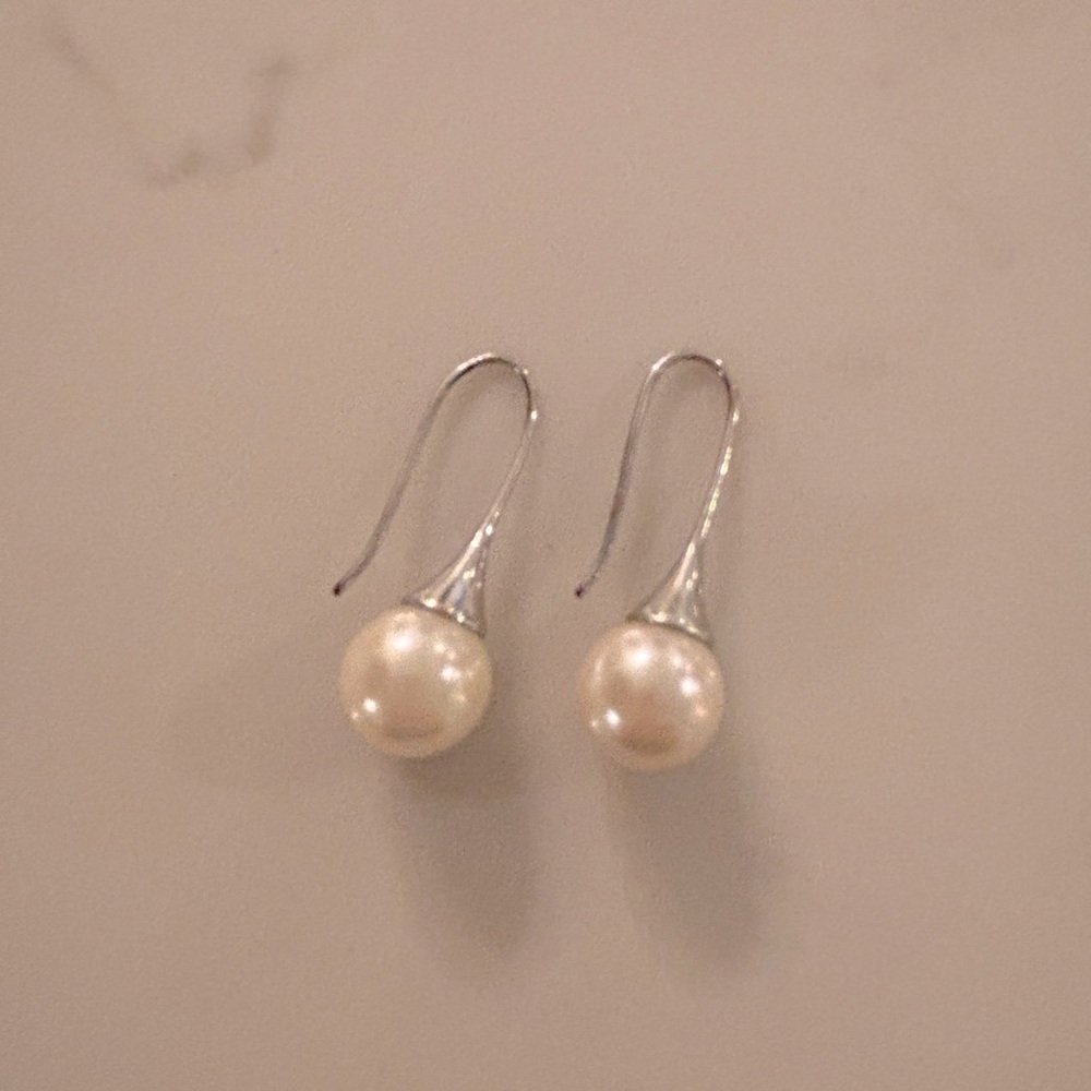 Classic Silver & White Faux Pearl Drop Earrings